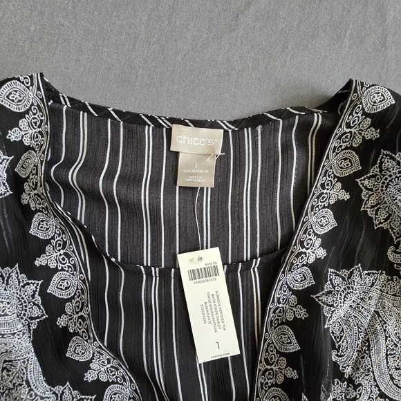 NWT Chicos Black Paisley V-Neck Crossover Wrap Layered Blouse Sz 8/10 - Picture 5 of 13